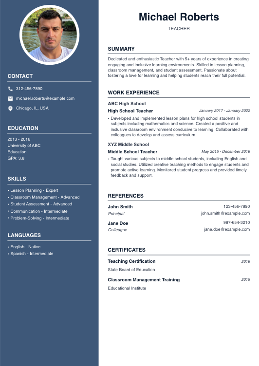 Teacher Resume Resume Template