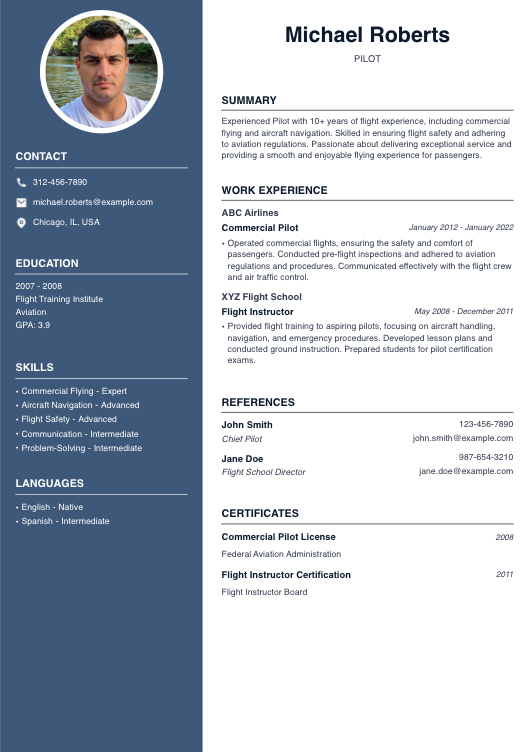 Pilot Resume Resume Template