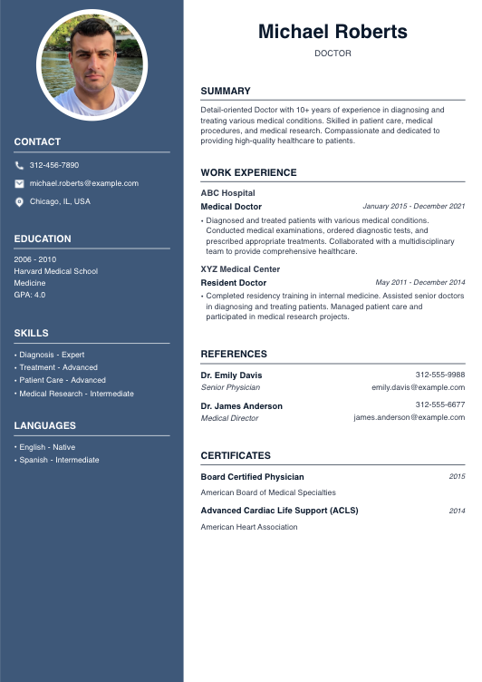 Doctor Resume Resume Template