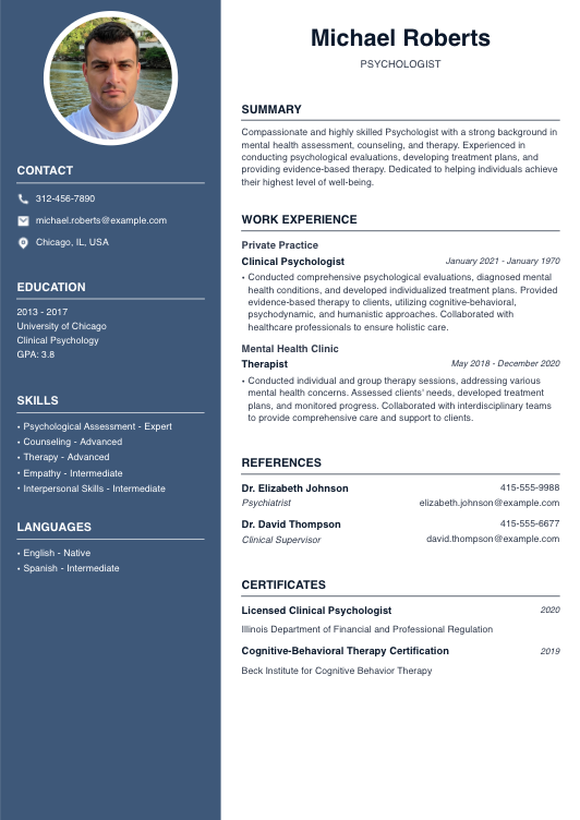 Psychologist Resume Resume Template