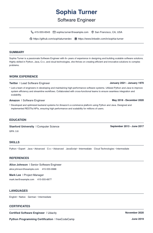 No Picture Software Developer Resume Template Resume Template