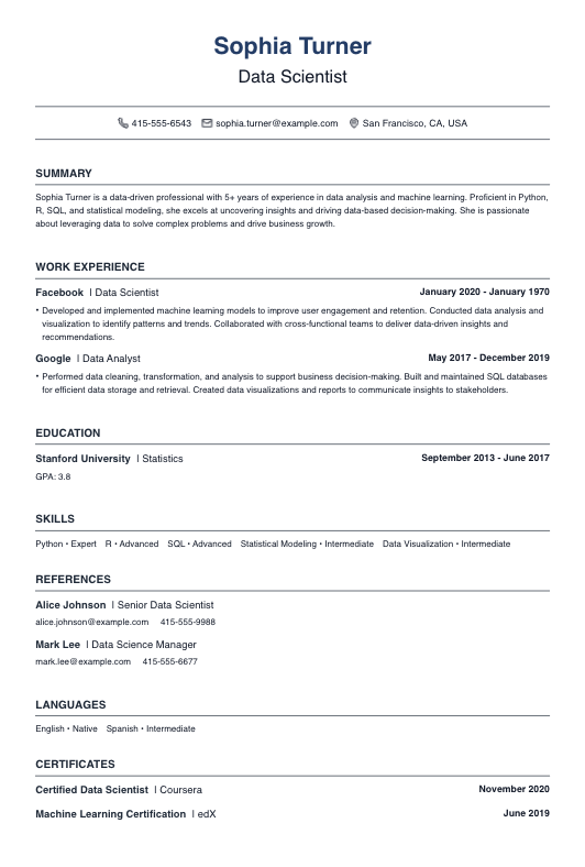 Data Scientist Resume Resume Template