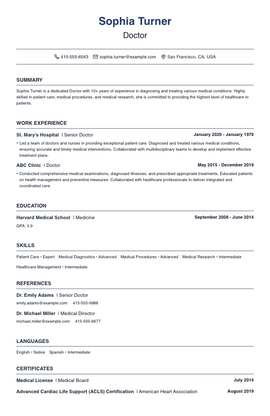 Doctor Resume Resume Template