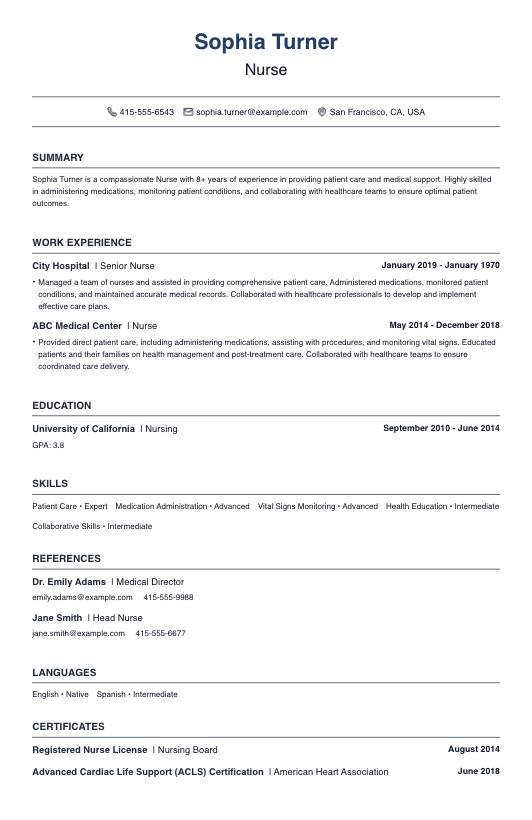 Nurse Resume Resume Template