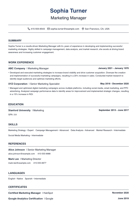 Marketing Manager Resume Resume Template