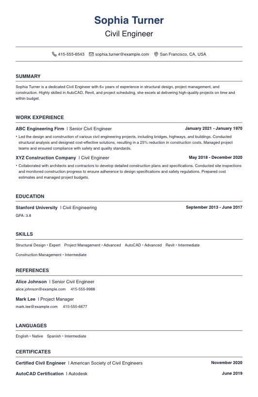 Civil Engineer Resume Resume Template