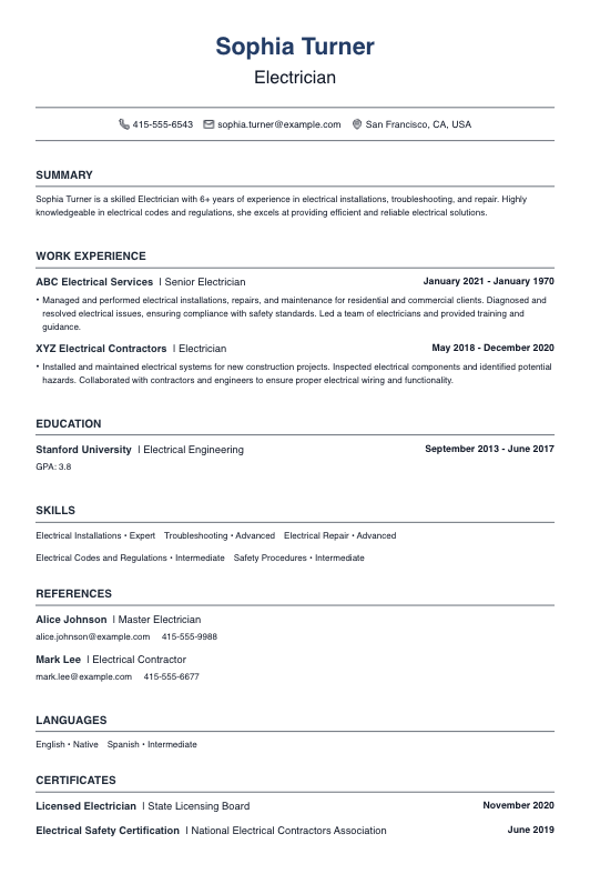 Electrician Resume Resume Template