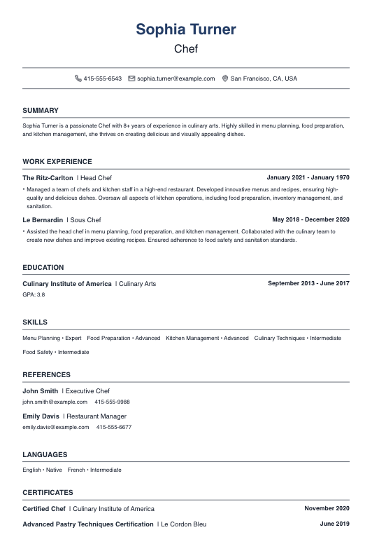 Chef Resume Resume Template