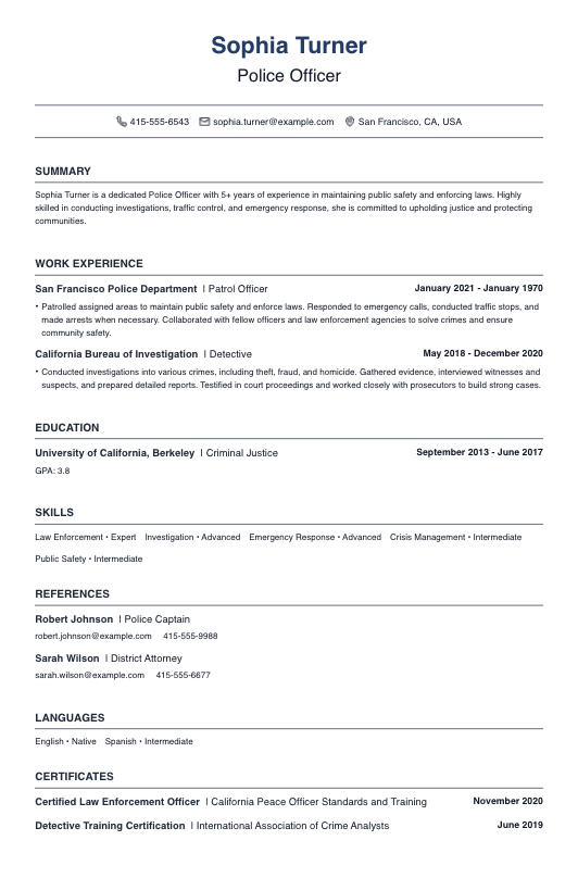 Police Officer Resume Resume Template