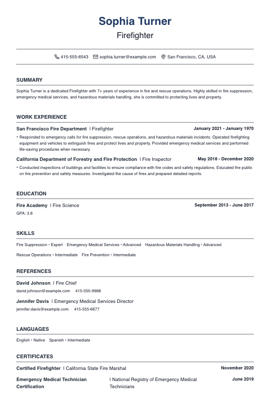 Firefighter Resume Resume Template