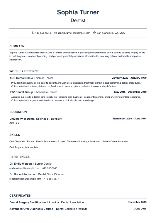 Dentist Resume Resume Template