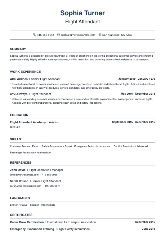 Flight Attendant Resume Resume Template