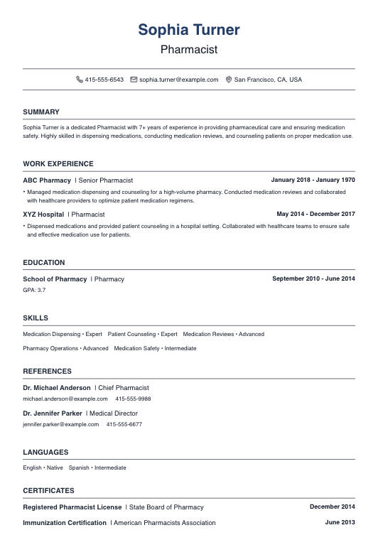 Pharmacist Resume Resume Template