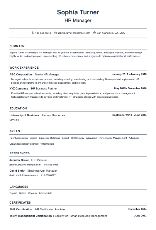 HR Manager Resume Resume Template