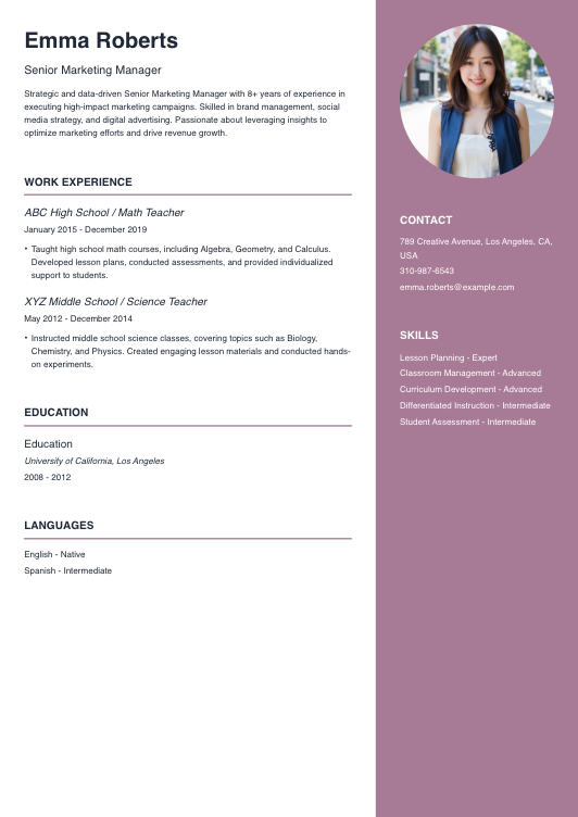 Teacher Resume Resume Template