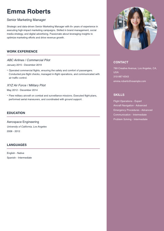 Pilot Resume Resume Template