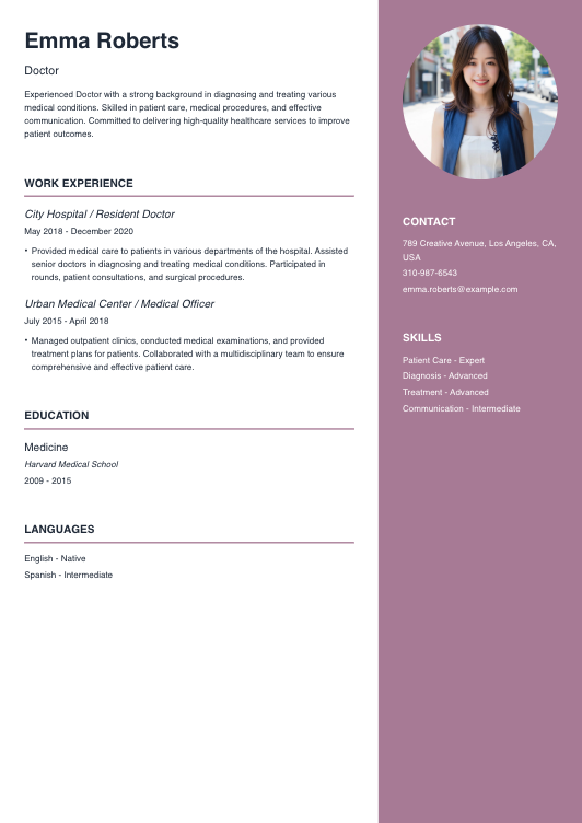 Doctor Resume Resume Template