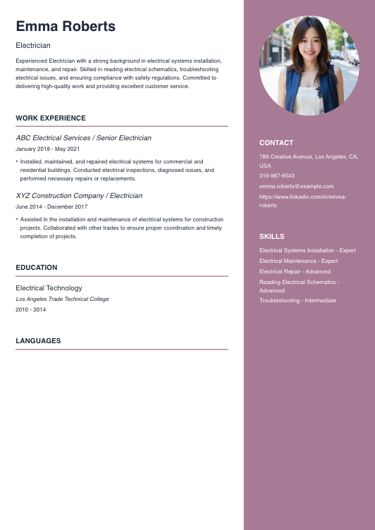 Electrician Resume Resume Template