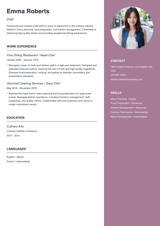 Chef Resume Resume Template