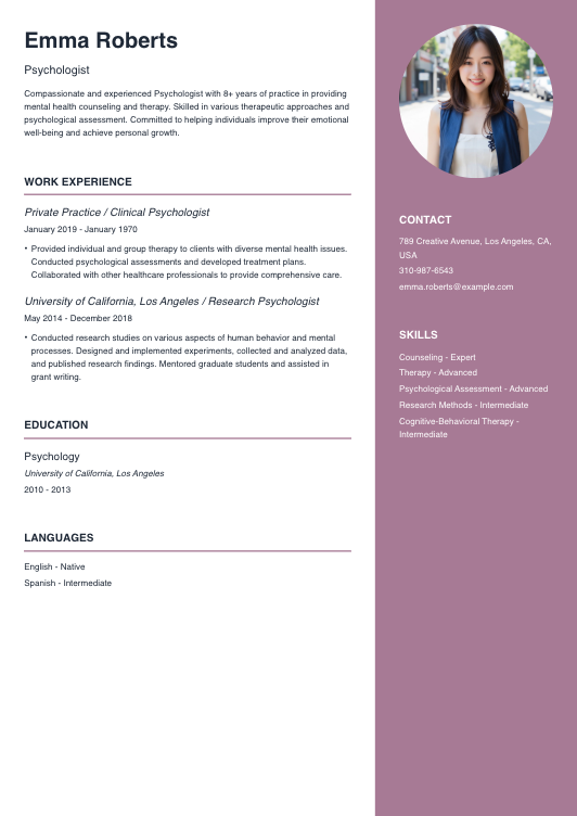 Psychologist Resume Resume Template