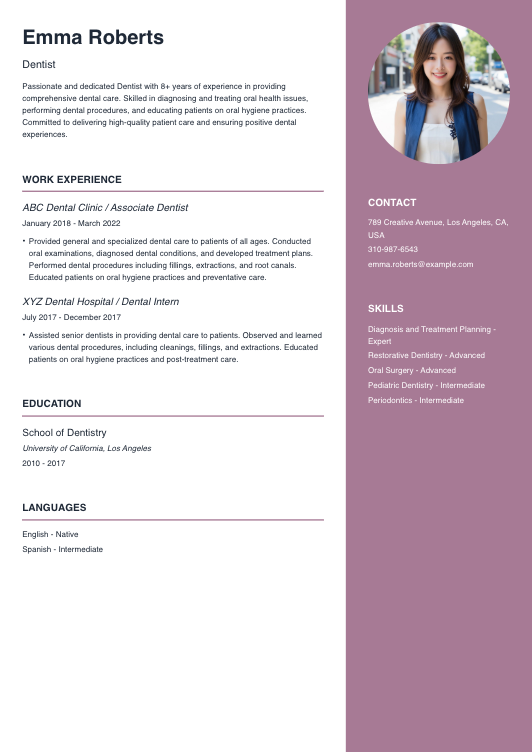 Dentist Resume Resume Template