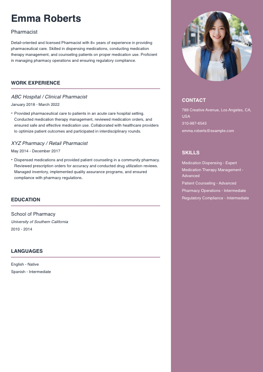 Pharmacist Resume Resume Template