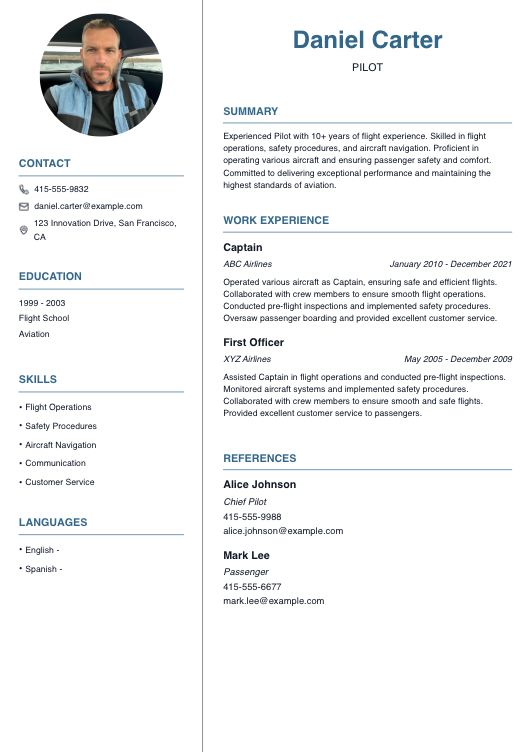 Pilot Resume Resume Template