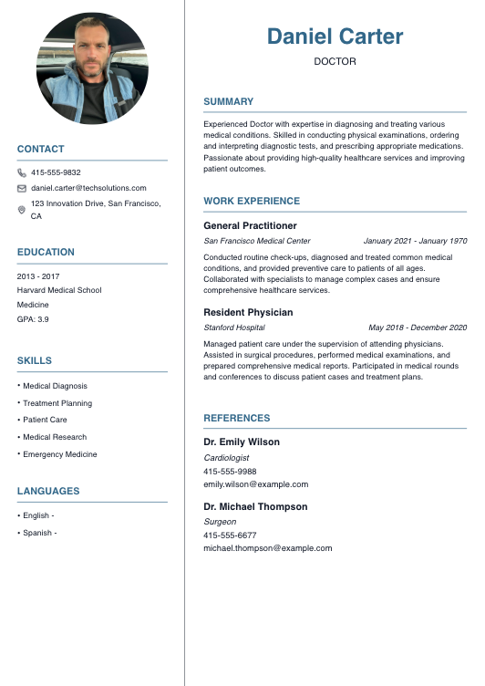 Doctor Resume Resume Template