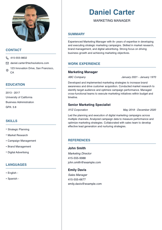 Marketing Manager Resume Resume Template