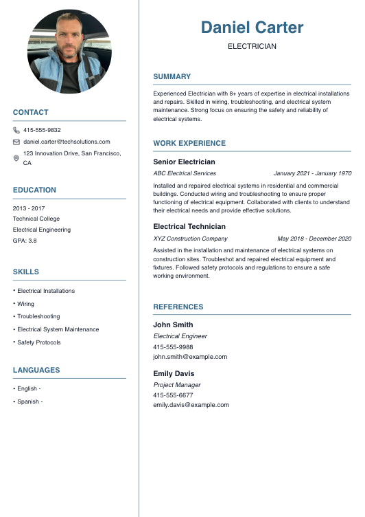 Electrician Resume Resume Template