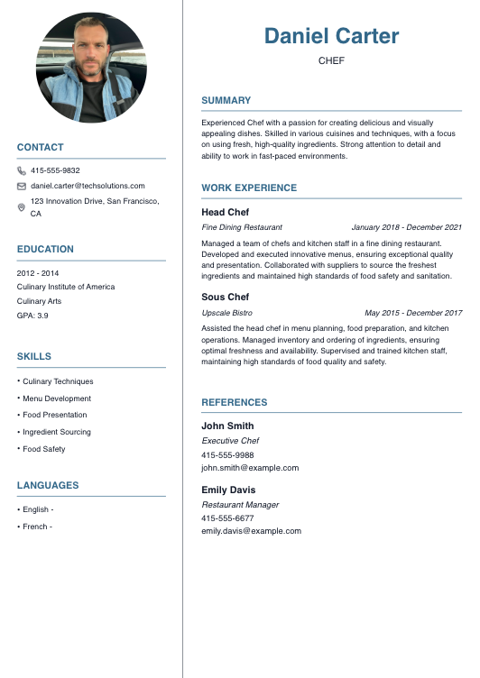 Chef Resume Resume Template