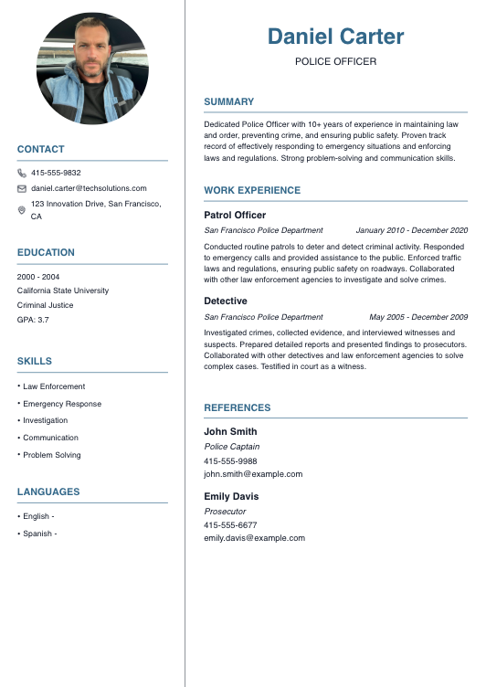 Police Officer Resume Resume Template