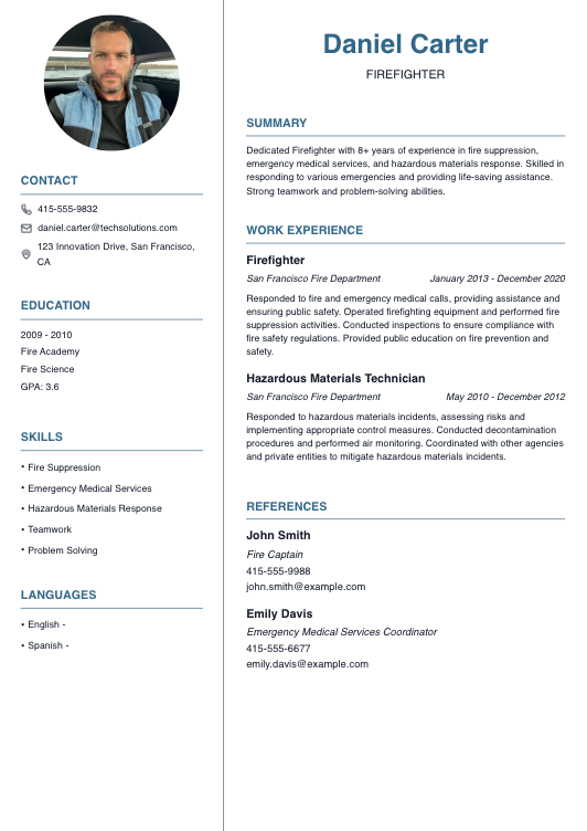 Firefighter Resume Resume Template