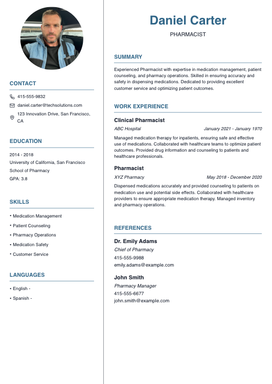 Pharmacist Resume Resume Template