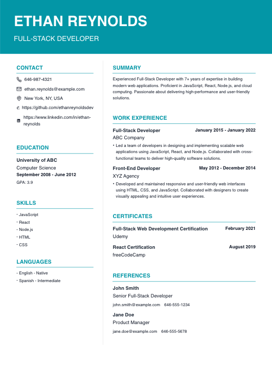 Simple and Professional Fullstack Developer Resume Template Resume Template