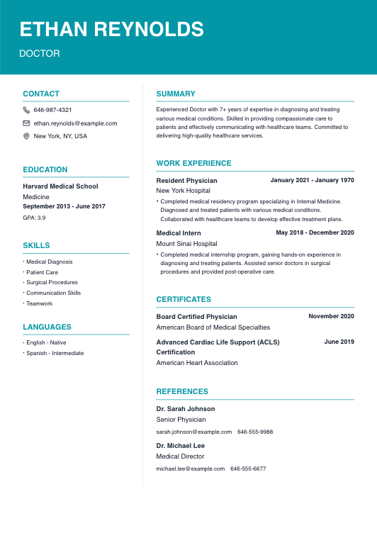 Simple and Professional Doctor Resume Resume Template