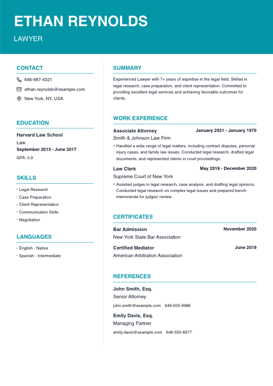 Simple and Professional Lawyer Resume Resume Template