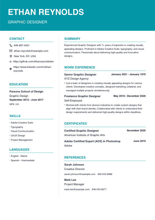 Simple and Professional Graphic Designer Resume Resume Template