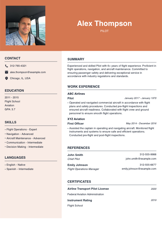 Pilot Resume Resume Template