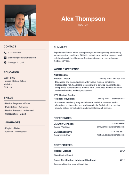 Doctor Resume Resume Template