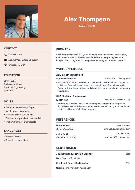 Electrician Resume Resume Template