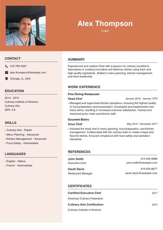 Chef Resume Resume Template