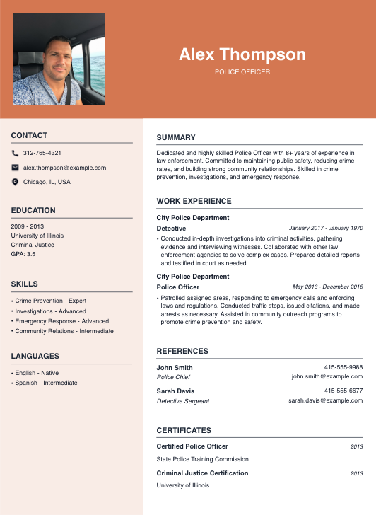 Police Officer Resume Resume Template