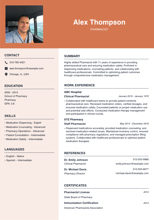 Pharmacist Resume Resume Template