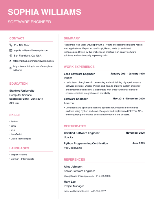 Software Engineer Resume Resume Template