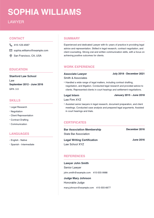 Lawyer Resume Resume Template