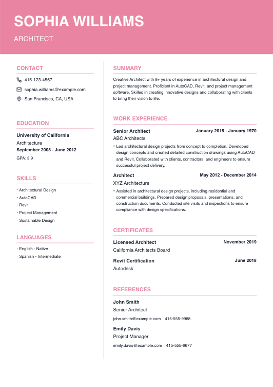 Architect Resume Resume Template