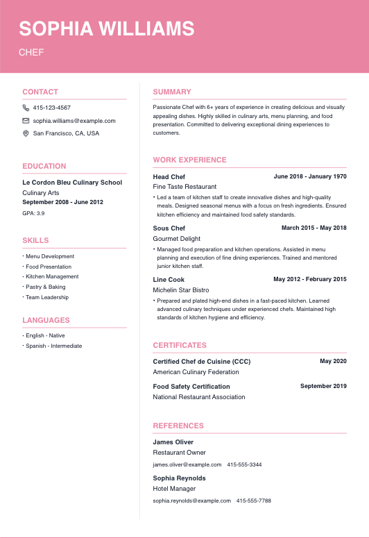 Chef Resume Resume Template