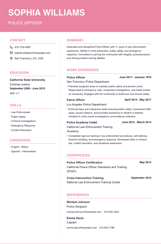 Police Officer Resume Resume Template