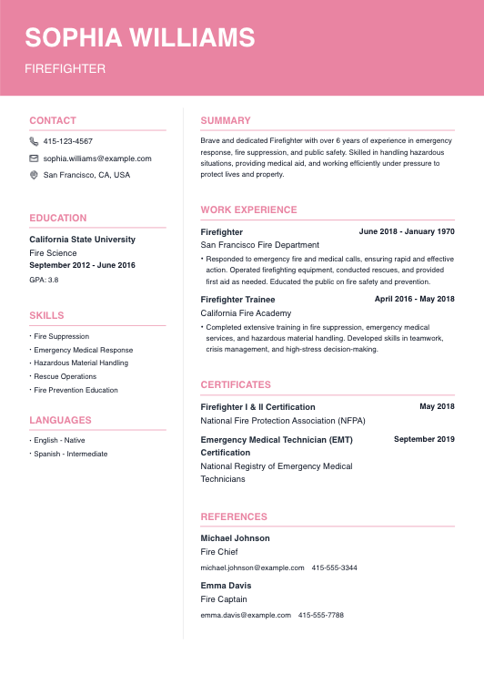 Firefighter Resume Resume Template